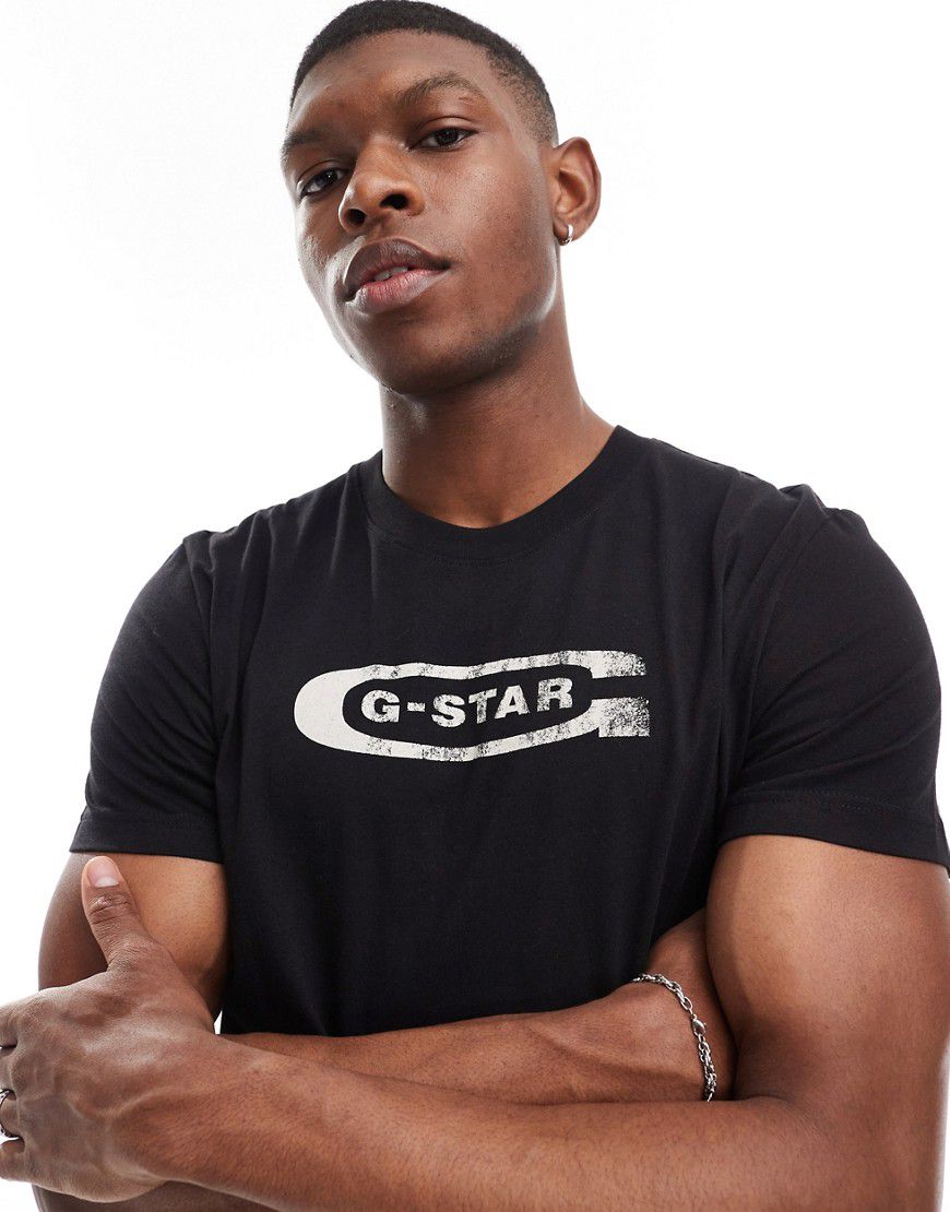 T-shirt nera con logo sul petto - G-Star - Modalova