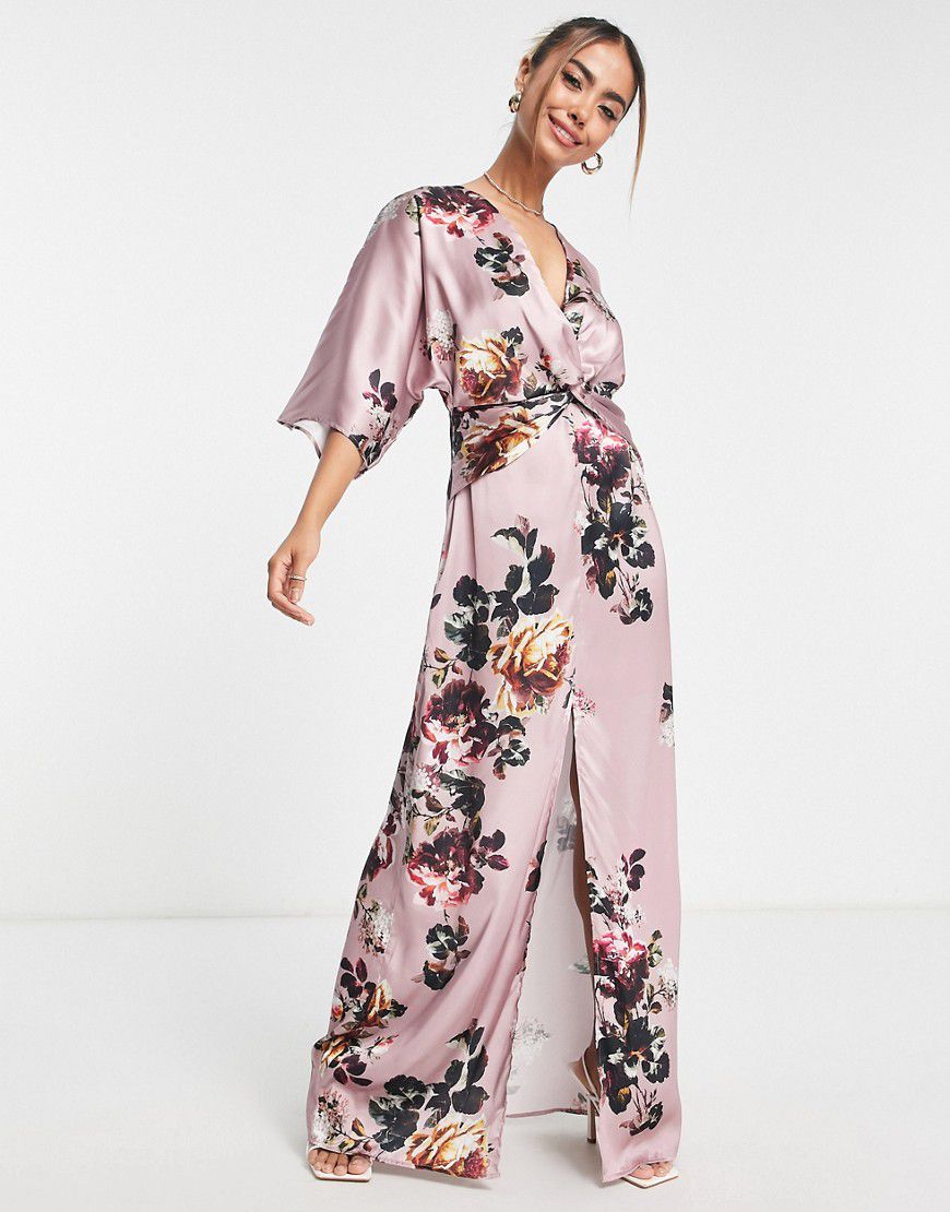Vestito lungo in raso color malva con maniche a kimono - Hope & Ivy - Modalova