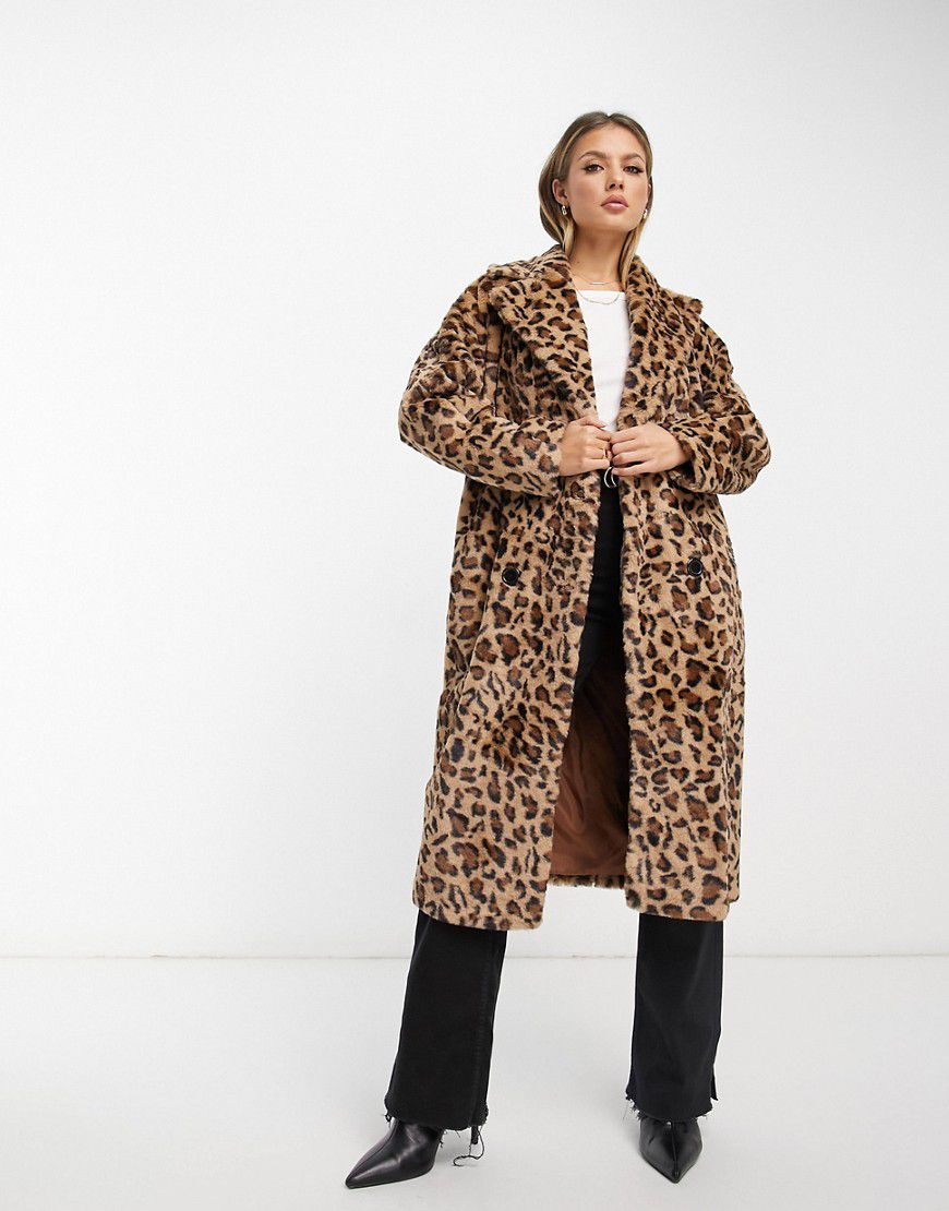 Cappotto doppiopetto in pelliccia sintetica marrone leopardata - Helene Berman - Modalova