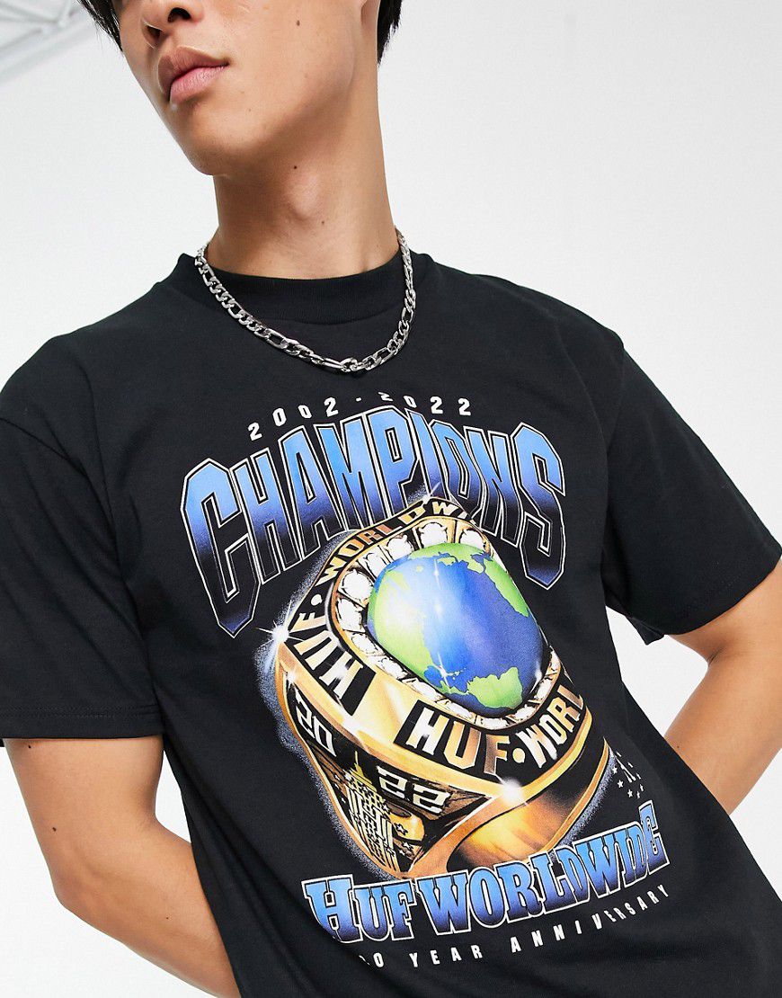 T-shirt nera con scritta "Champions" - HUF - Modalova