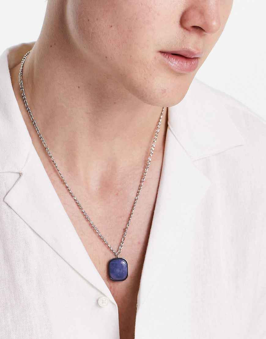 Icon - Collana in acciaio inossidabile argentato con pendente con pietra blu marmorizzata - Icon Brand - Modalova