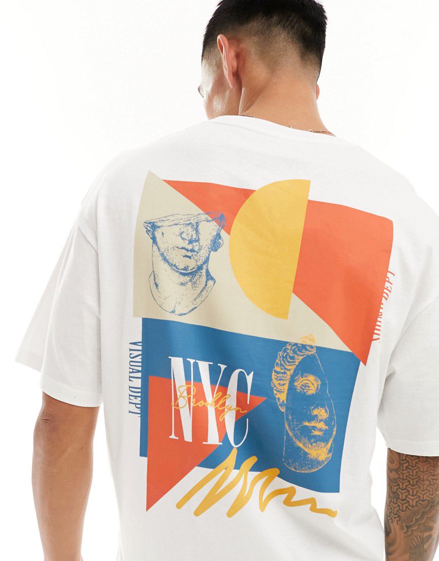 T-shirt oversize bianca con stampa color block di NYC sulla schiena - Jack & Jones - Modalova