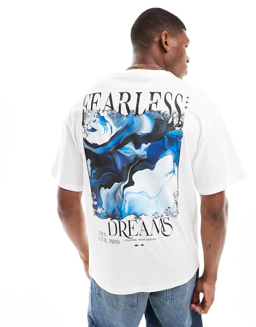 T-shirt oversize bianca con stampa sul retro con scritta "Fearless dreams" - Jack & Jones - Modalova