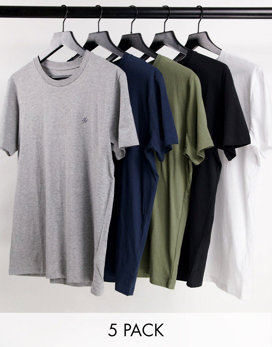 Confezione da 5 T-shirt girocollo con logo - Jack & Jones - Modalova