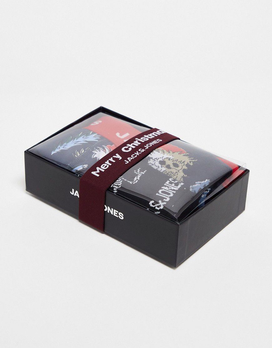 Confezione regalo natalizia con boxer e calzini con stampa di teschi - Jack & Jones - Modalova