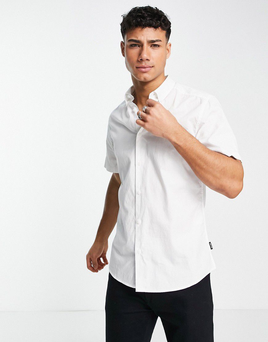 Camicia stretch a maniche corte bianca in cotone - ONLY & SONS - Modalova