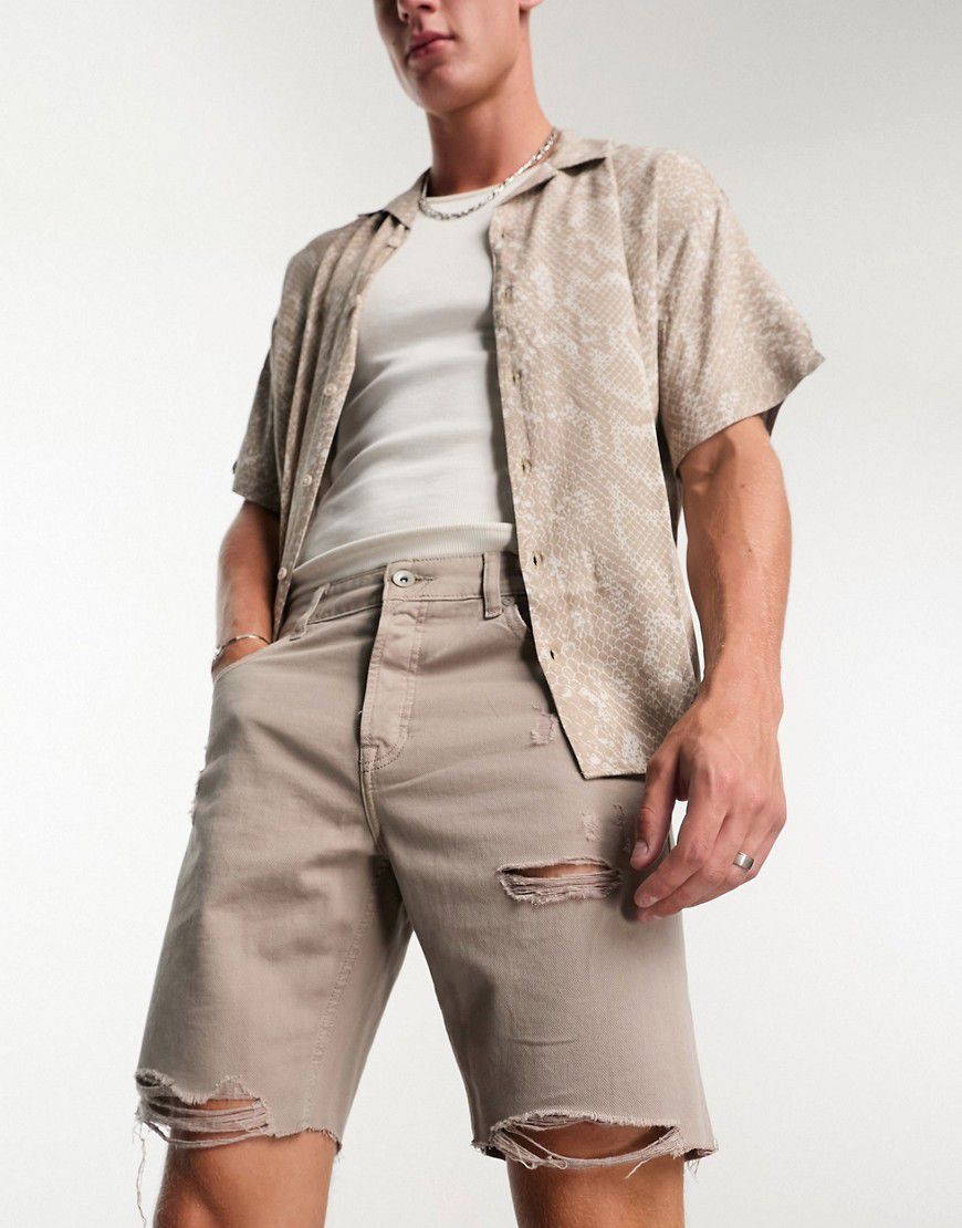 Pantaloncini di jeans ampi lavaggio chiaro con strappi color beige - ONLY & SONS - Modalova