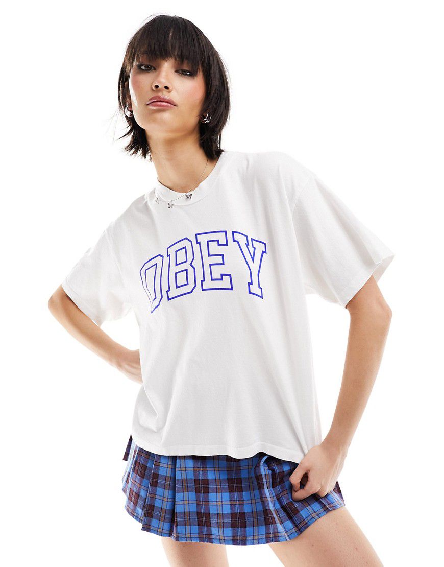 T-shirt squadrata bianca stile college - Obey - Modalova