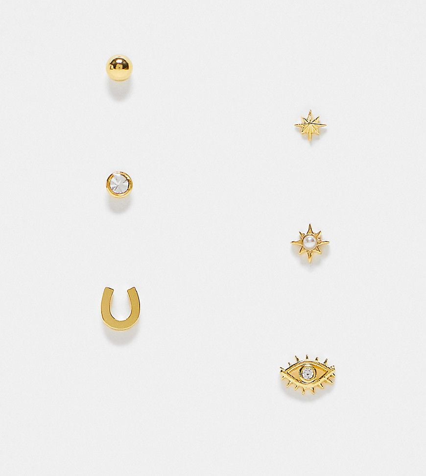 Confezione da 6 paia di orecchini a bottone misti placcati 18 carati - Orelia - Modalova