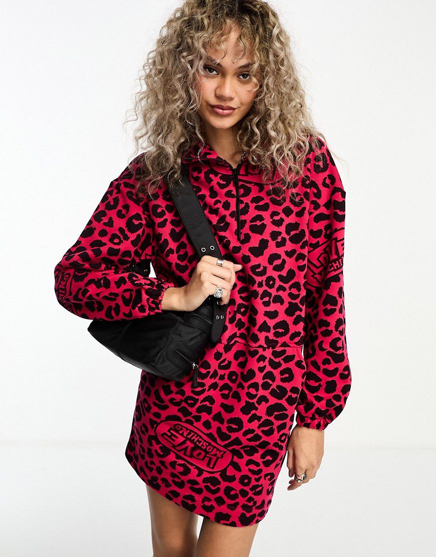 Vestito felpa con stampa rossa leopardata - Love Moschino - Modalova