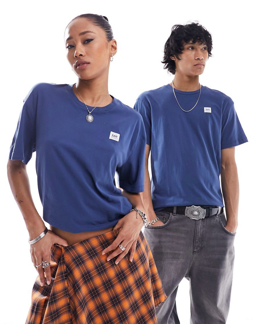 Workwear - T-shirt comoda blu scuro con etichetta del logo - Lee - Modalova