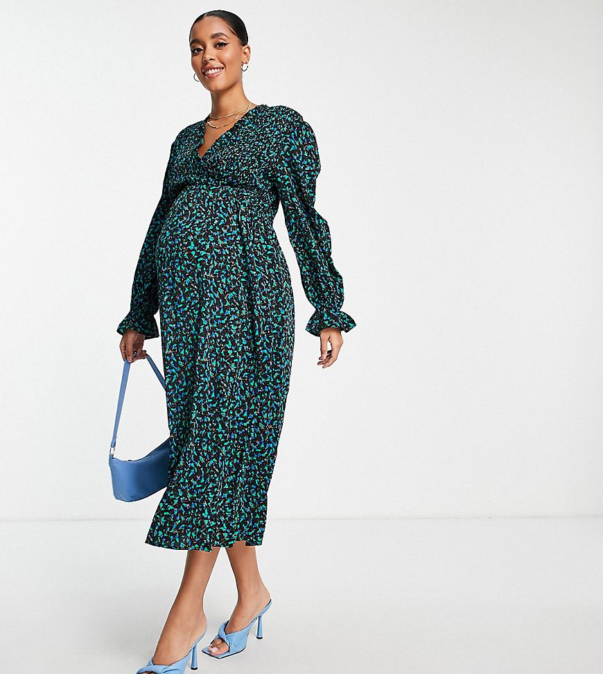 By Vogue Williams - Vestito a maniche lunghe verde a fiorellini - Little Mistress Maternity - Modalova