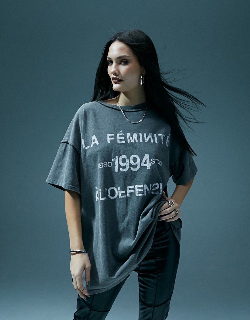 T-shirt slavato oversize con scritta - Murci - Modalova