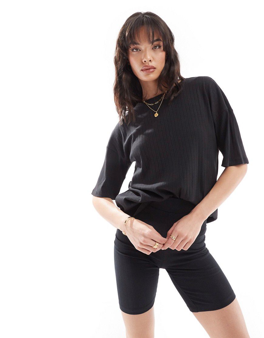 T-shirt oversize nera a coste in coordinato - Noisy May - Modalova