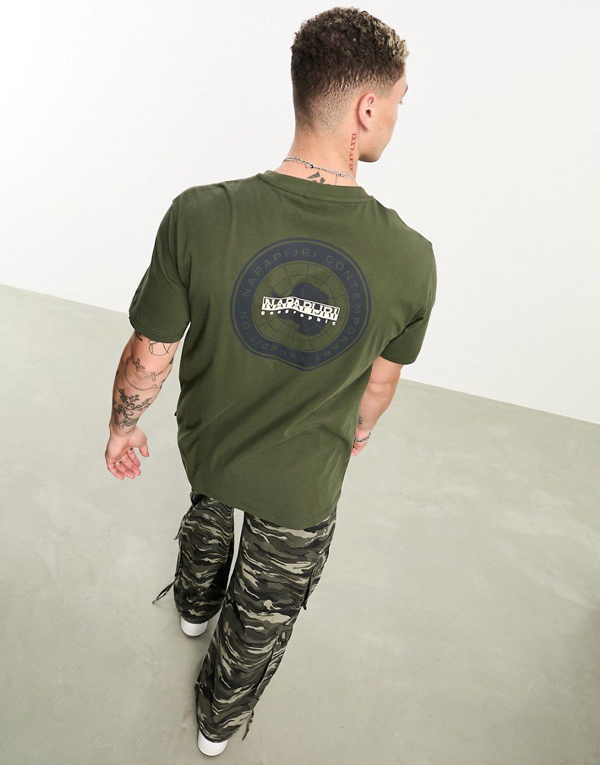 Hill - T-shirt kaki con stampa sul retro - Napapijri - Modalova