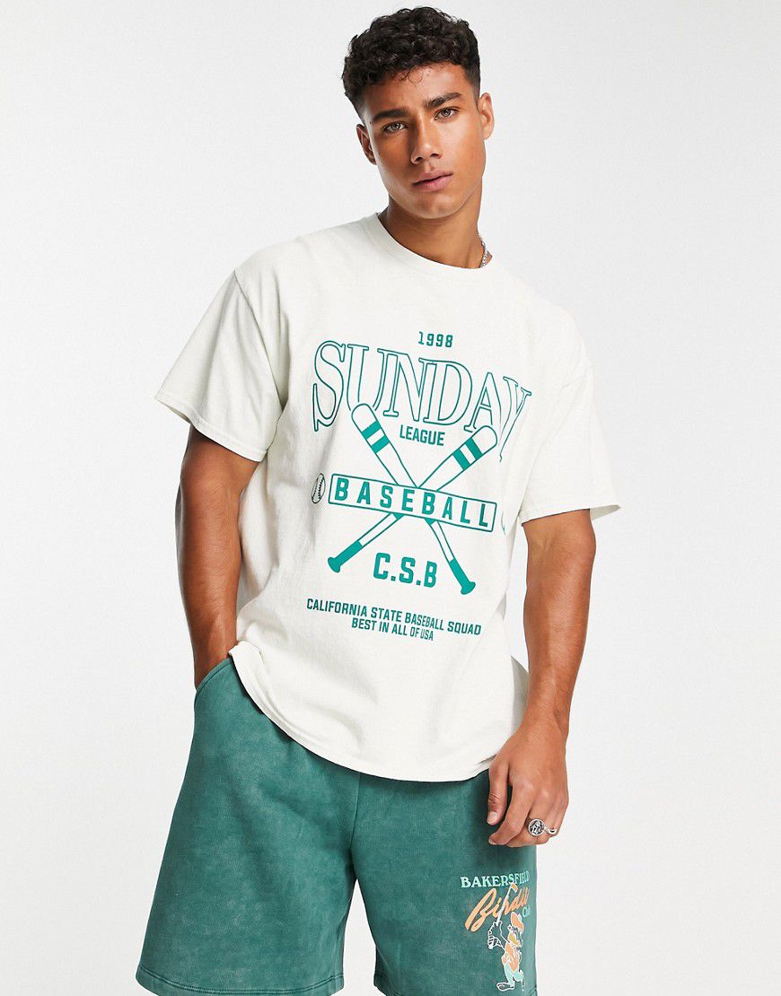 Sunday - T-shirt bianca stile baseball - New Look - Modalova