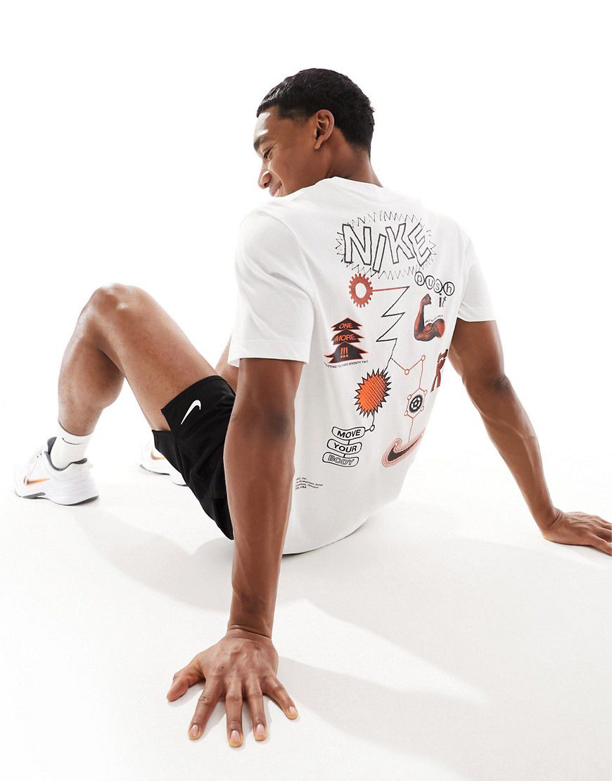 T-shirt bianca con grafica "Work out" sulla schiena - Nike Training - Modalova