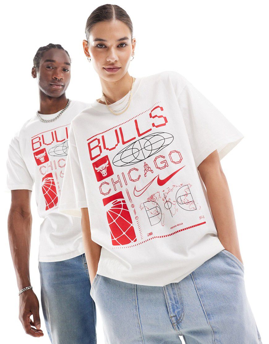 NBA Chicago Bulls - T-shirt unisex bianca con stampe e logo rossi - Nike Basketball - Modalova