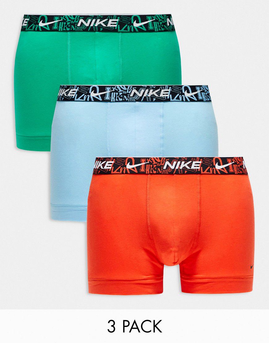 Everyday - Confezione da 3 paia di boxer aderenti arancioni, blu e verdi in cotone elasticizzato - Nike - Modalova