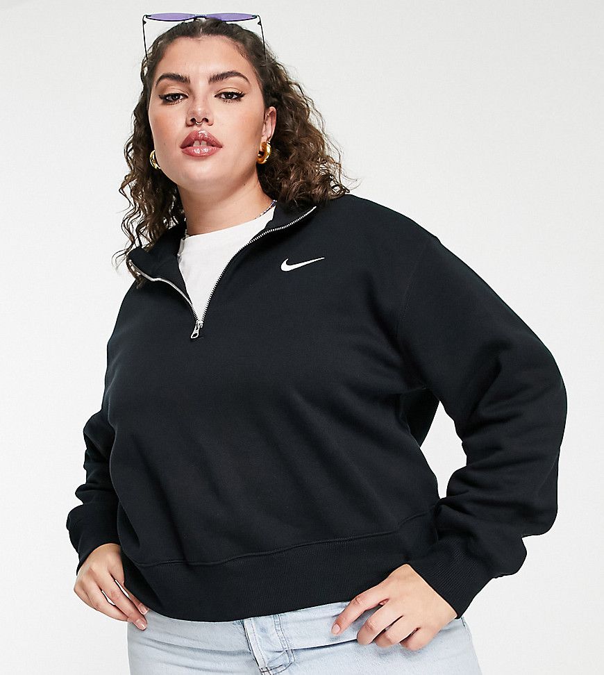 Plus - Felpa nera e color vela con zip corta e logo piccolo - Nike - Modalova