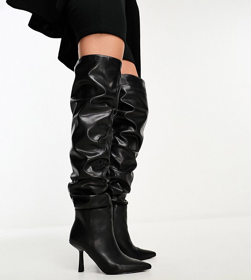 Simmi London - Adonis - Stivali cuissard arricciati neri con tacco a pianta larga - Simmi Wide Fit - Modalova