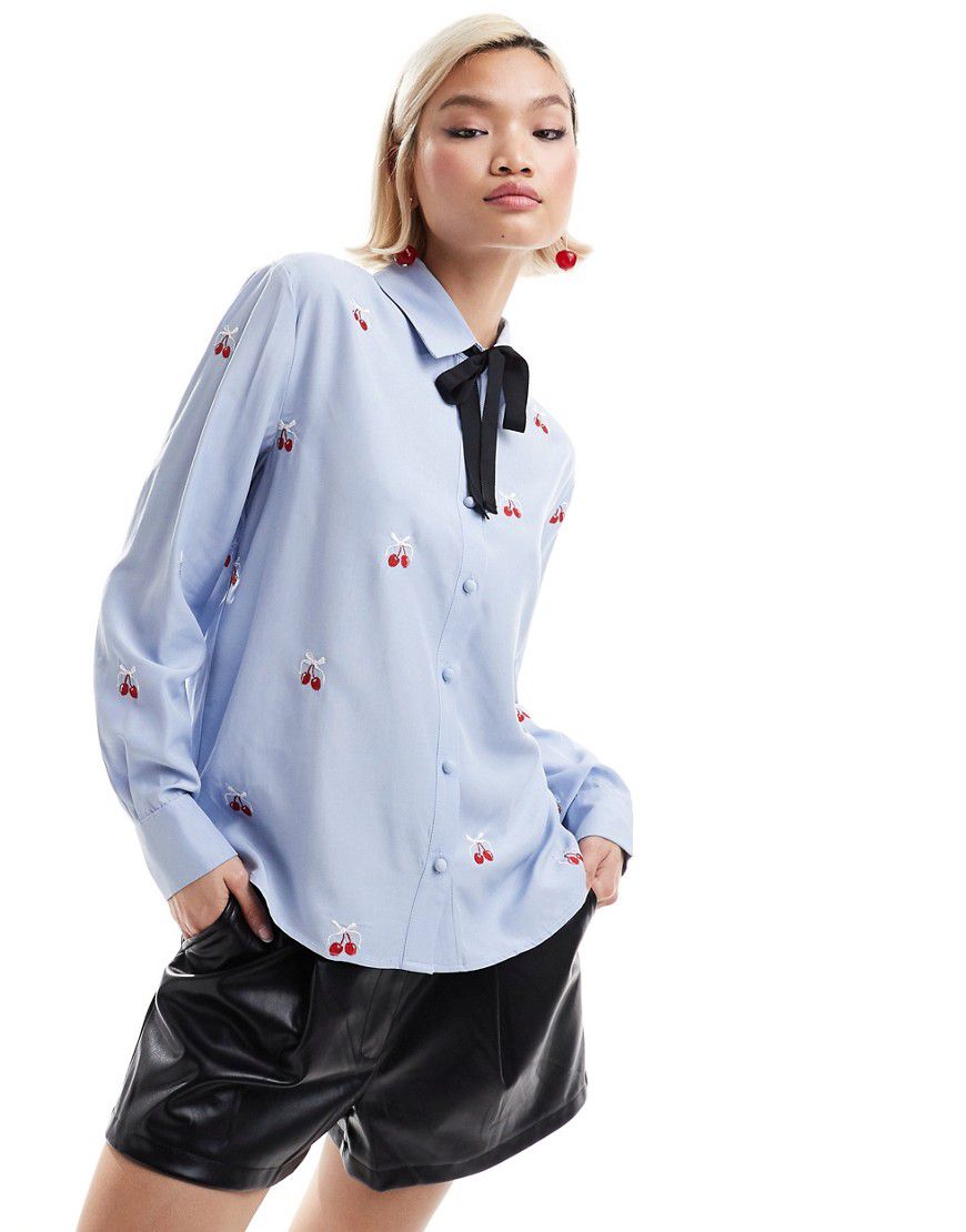 Camicia con ciliegie ricamate e fiocco - sister jane - Modalova