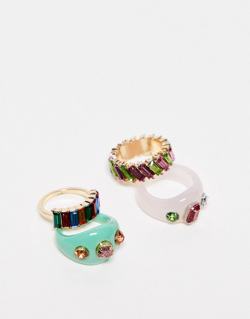 Confezione da 4 anelli multicolore con gemme - Skinnydip - Modalova