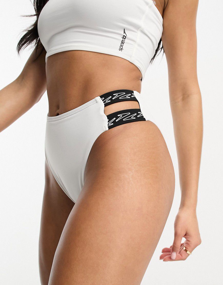 Slip bikini double-face a vita alta bianchi con elastici con logo - Speedo - Modalova