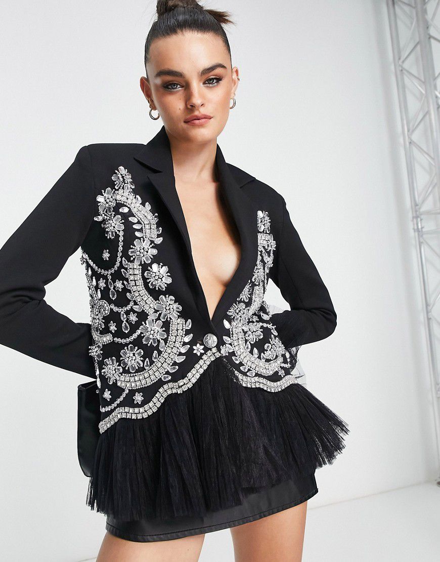 Vestito stile blazer premium decorato con fondo in tulle - Starry Eyed - Modalova