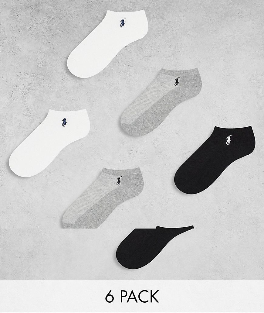 Confezione da 6 paia di calzini sportivi neri, bianchi e grigi - Polo Ralph Lauren - Modalova