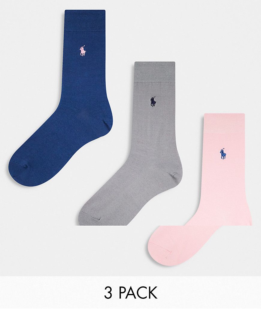 Confezione da 3 paia di calzini in cotone mercerizzato color rosa, e blu navy con logo - Polo Ralph Lauren - Modalova
