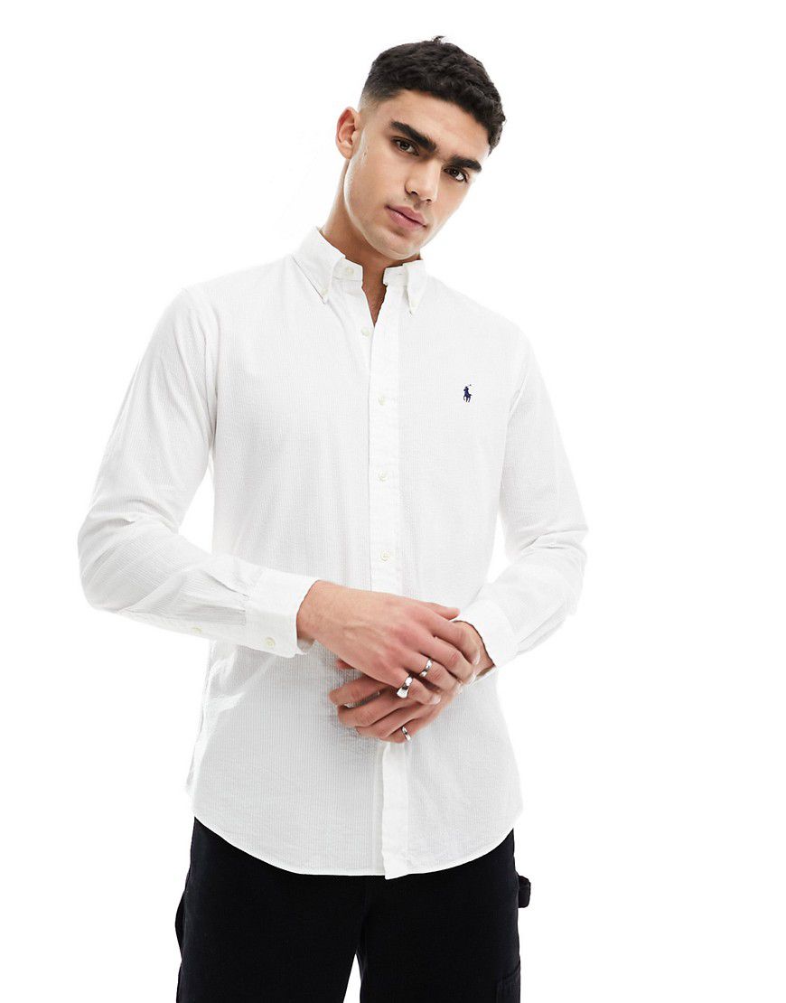 Camicia in tessuto seersucker bianca con logo - Polo Ralph Lauren - Modalova