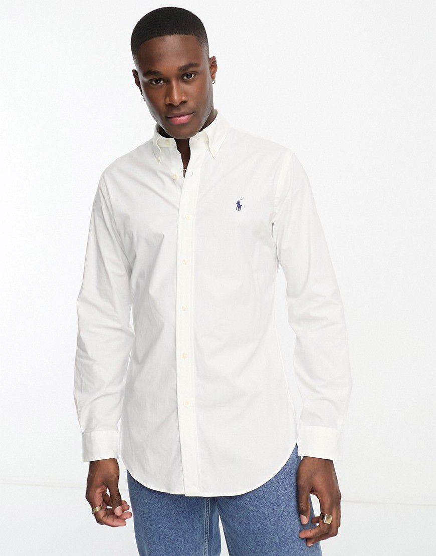 Camicia slim in popeline bianca con logo - Polo Ralph Lauren - Modalova