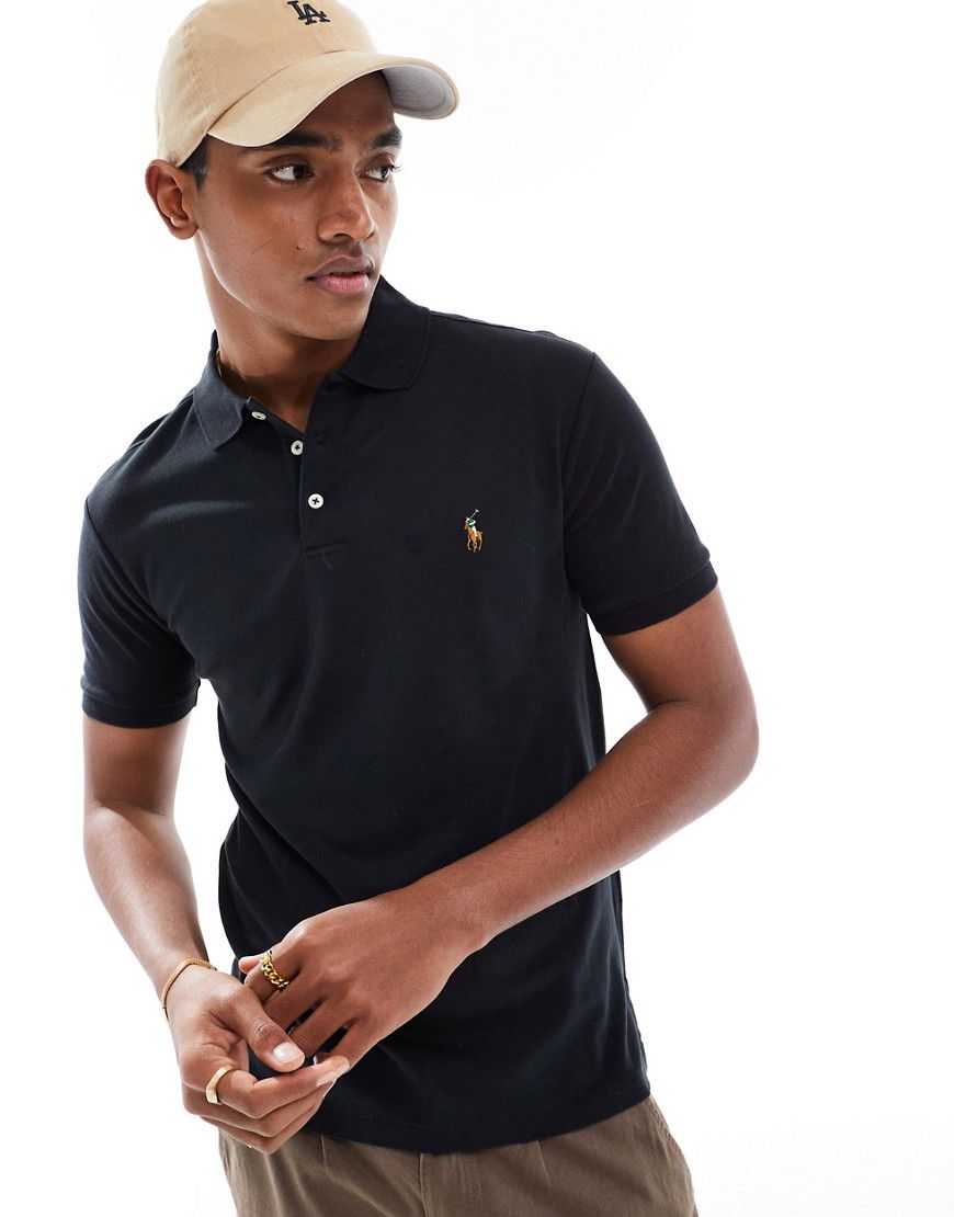 Polo slim nera in cotone Pima con logo multicolore a giocatore di polo - Polo Ralph Lauren - Modalova