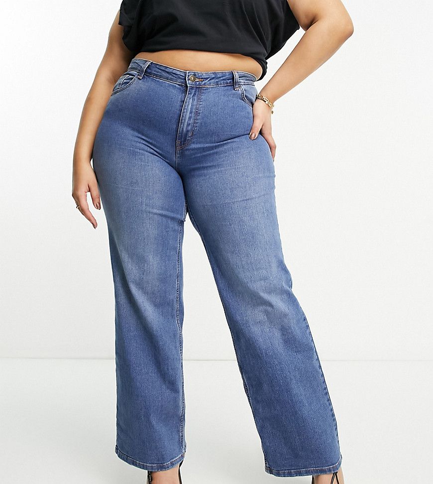 Pieces Curve - Peggy - Jeans a vita alta a fondo ampio medio - Pieces Plus - Modalova