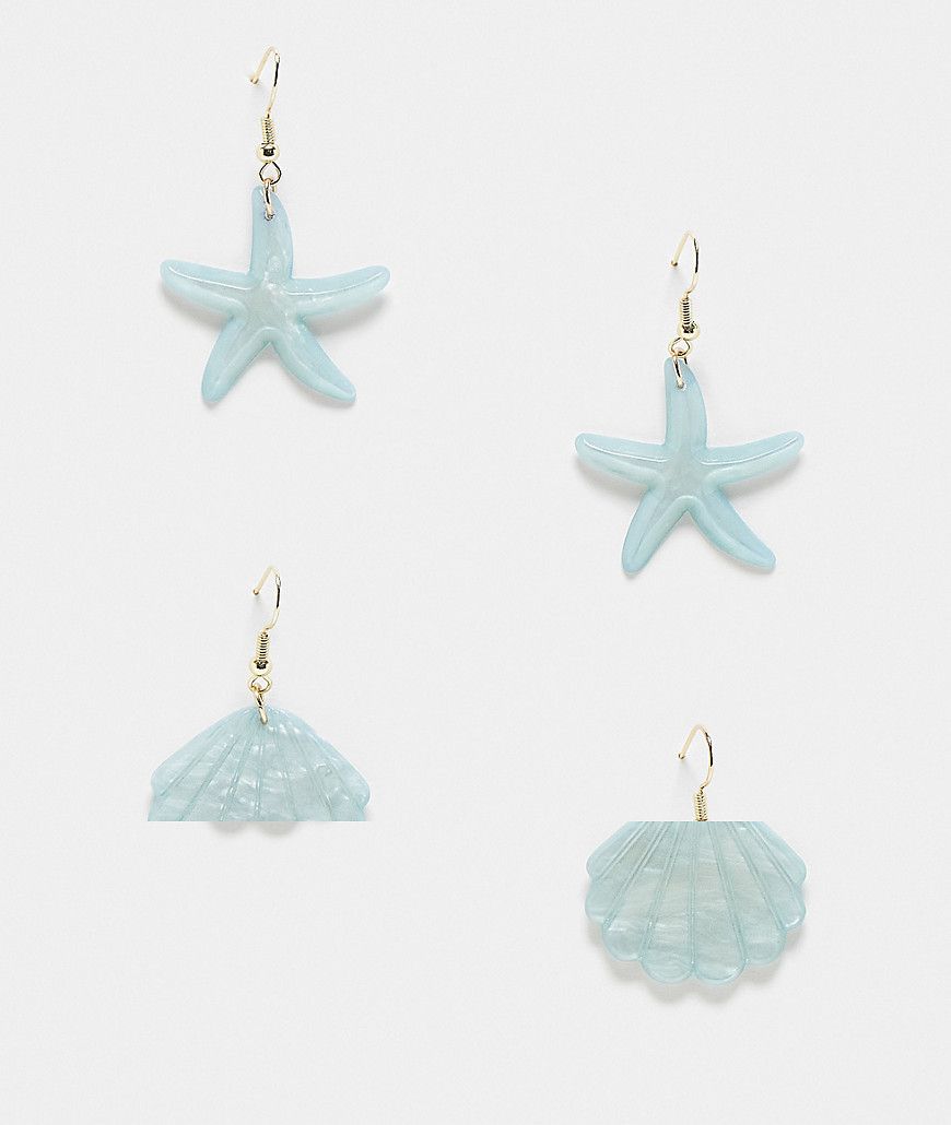 Confezione da 2 paia di orecchini con stella marina e conchiglie - Pieces - Modalova