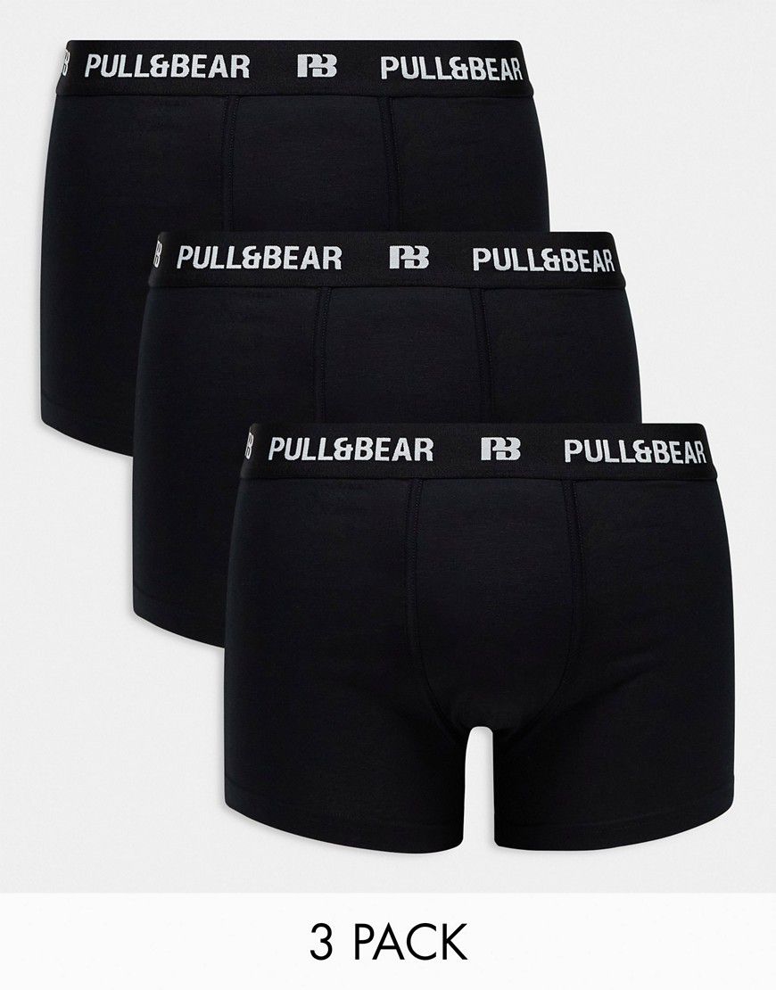 Confezione da 3 boxer neri con fascia in vita a contrasto bianca - Pull & Bear - Modalova