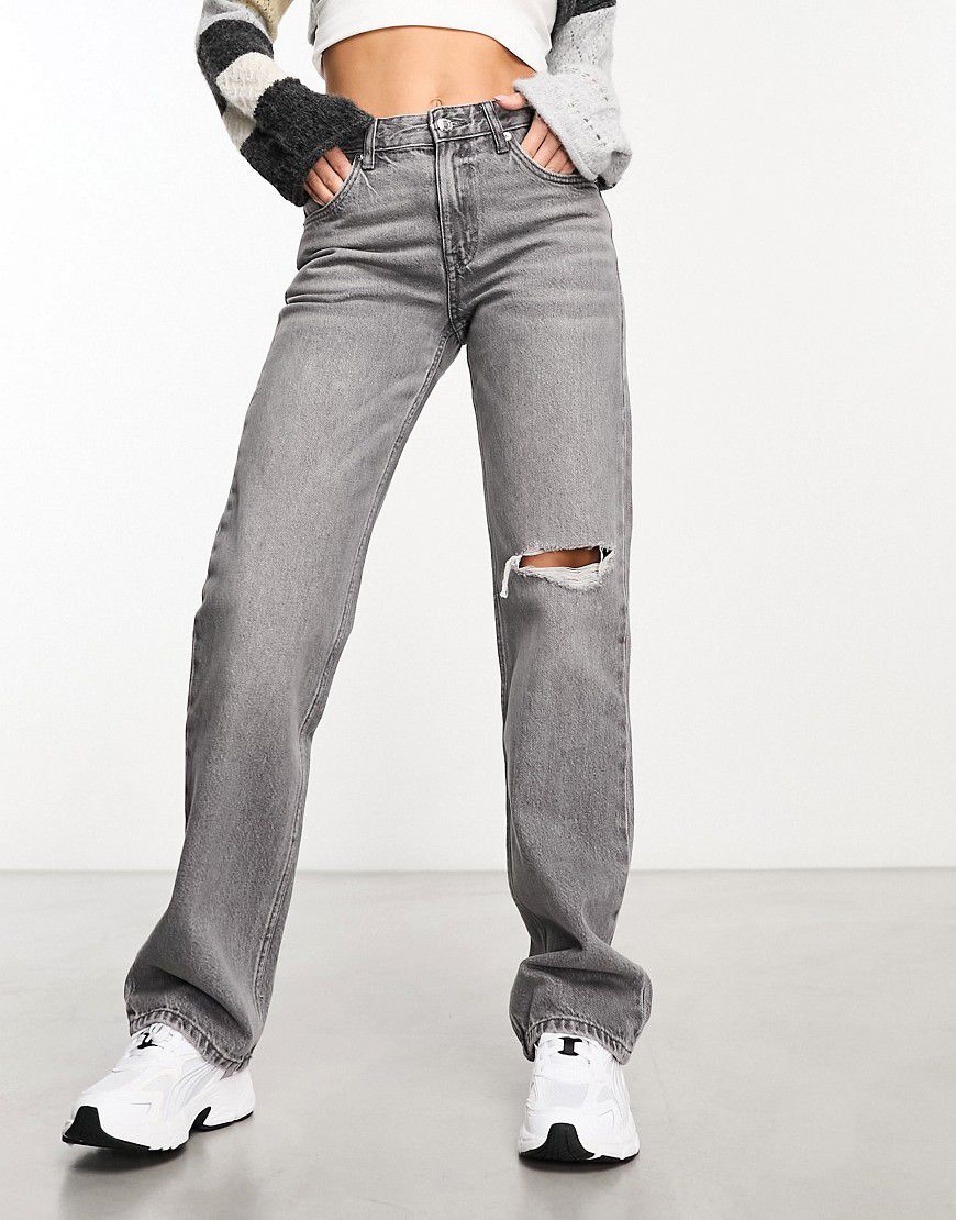 Jeans grigi dritti con strappi - Pull & Bear - Modalova
