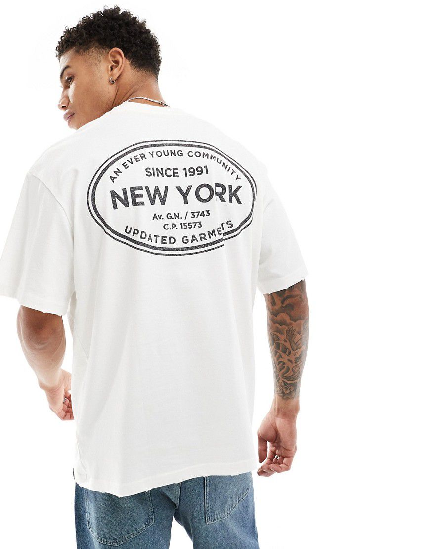 T-shirt bianca con stampa New York - Pull & Bear - Modalova