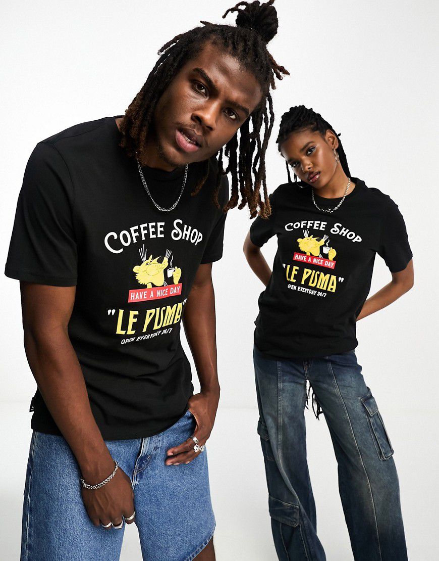 T-shirt nera con stampa Coffee Shop "Le " - Puma - Modalova