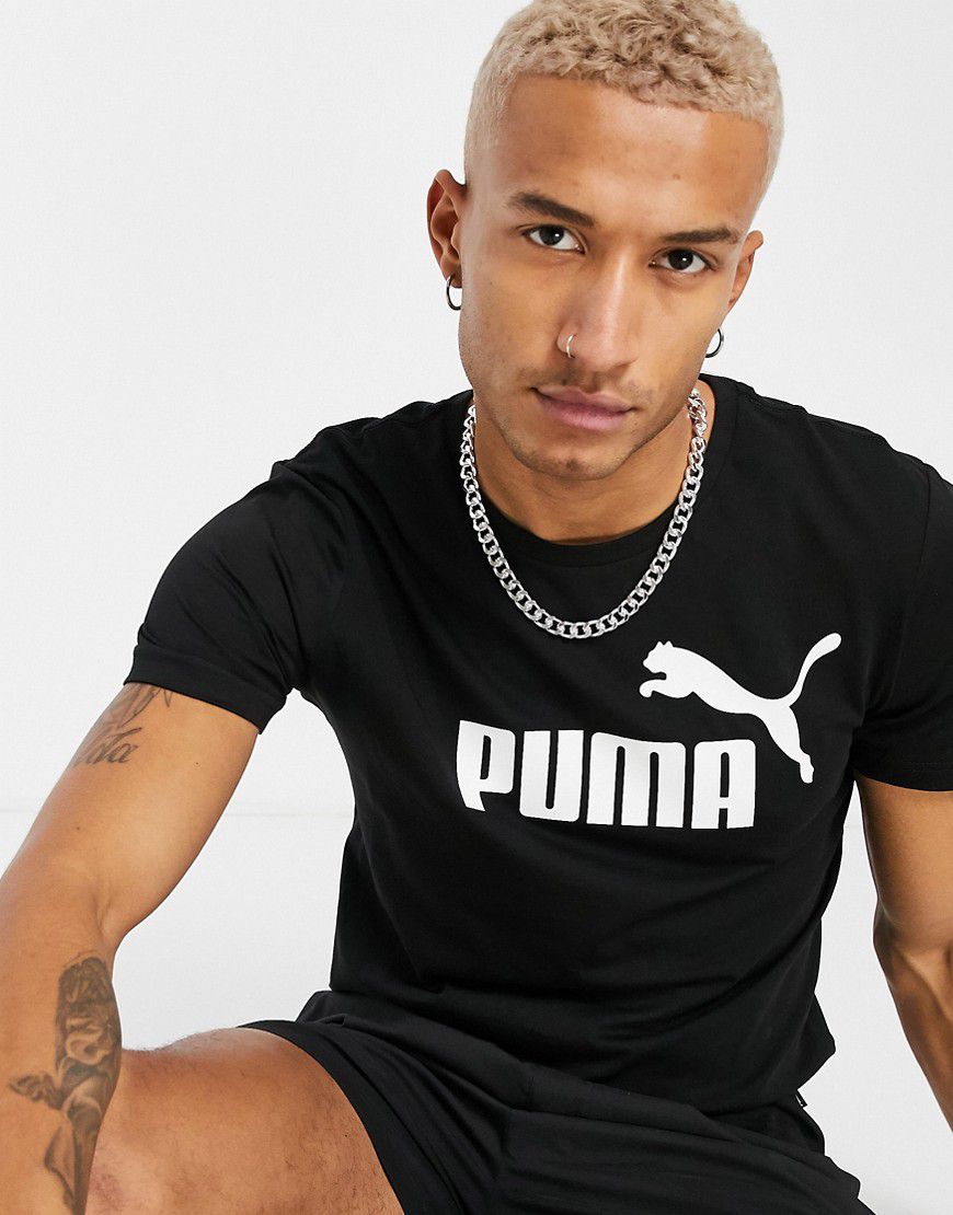Essentials - T-shirt nera con logo grande - Puma - Modalova
