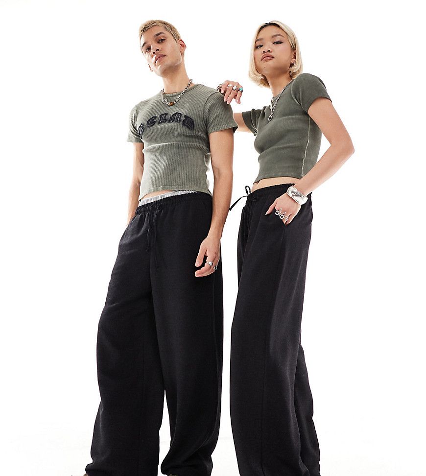 Pantaloni unisex effetto lino neri - Reclaimed Vintage - Modalova