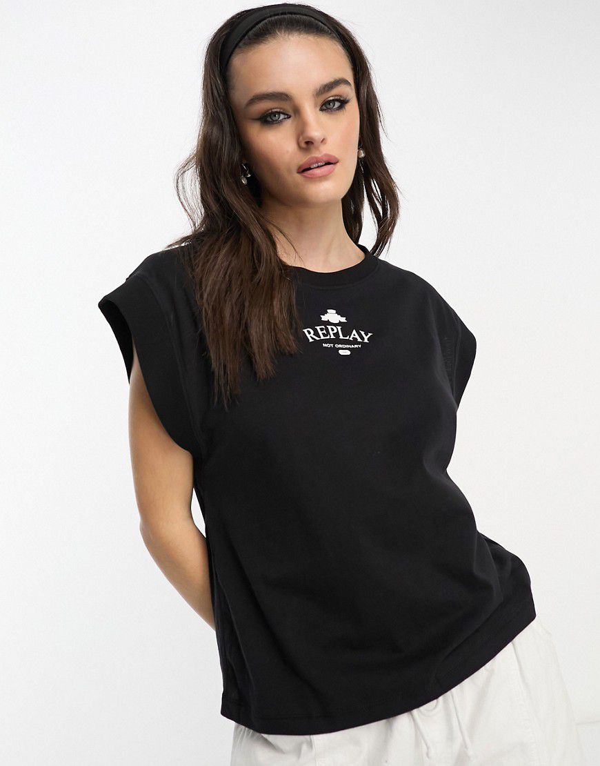 T-shirt nera con logo - Replay - Modalova