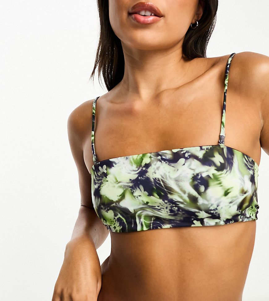 Aura - Top bikini a fascia color lime con stampa "Bliss" - In esclusiva per ASOS - Weekday - Modalova