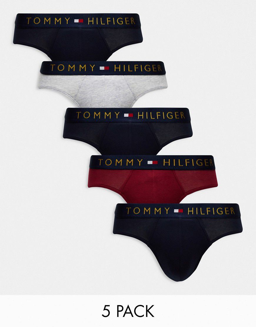 Confezione da 5 slip con elastico blu navy con logo - Tommy Hilfiger - Modalova