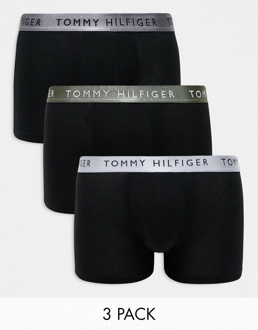 Confezione da 3 boxer aderenti neri con fascia in vita colorata - Tommy Hilfiger - Modalova