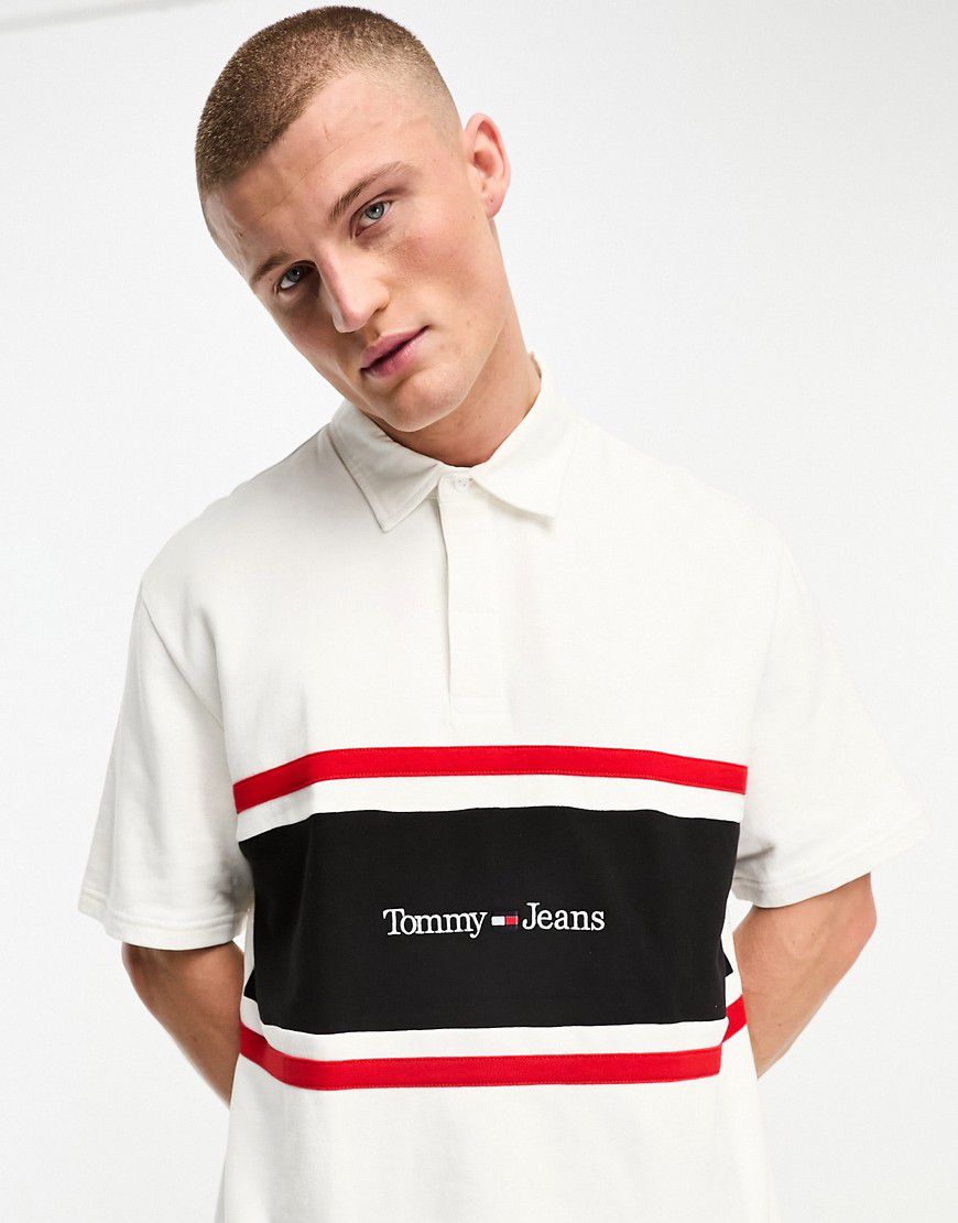 Polo a righe verticali bianca con logo lineare - Tommy Jeans - Modalova