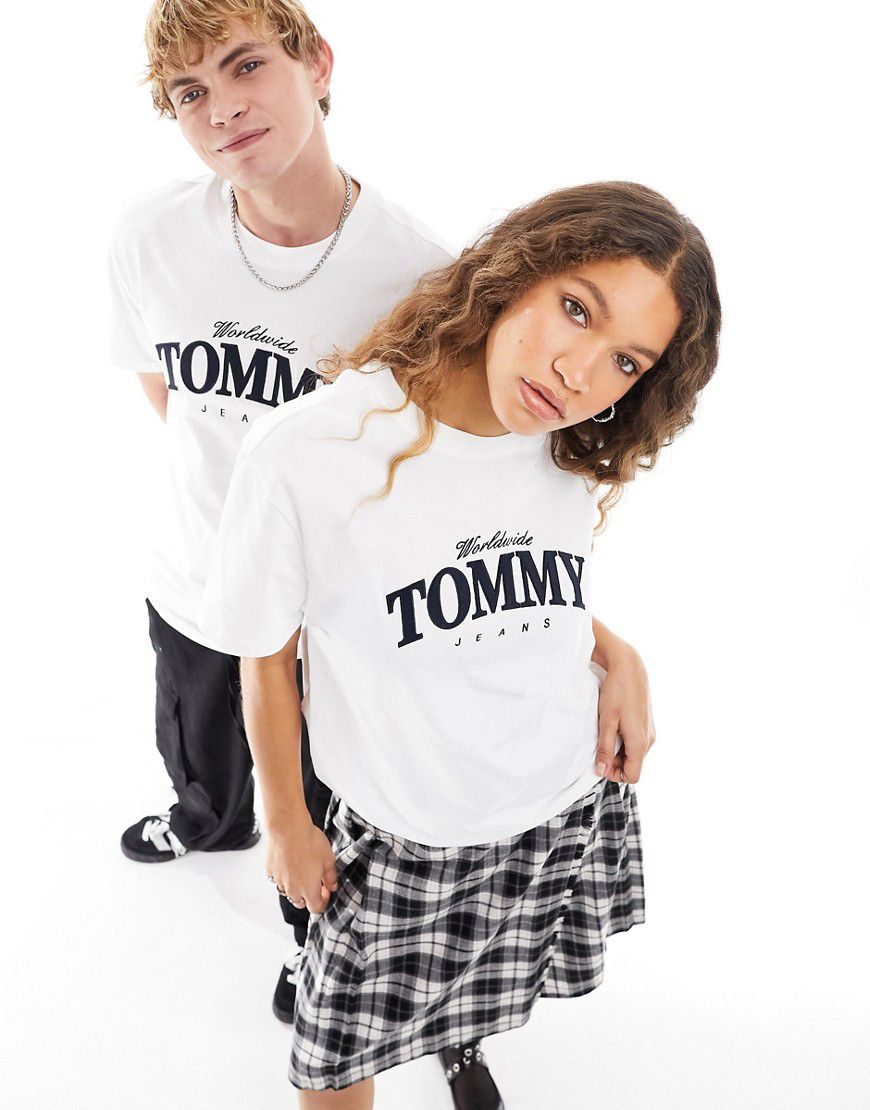 T-shirt unisex bianca vestibilità classica stile college - Tommy Jeans - Modalova