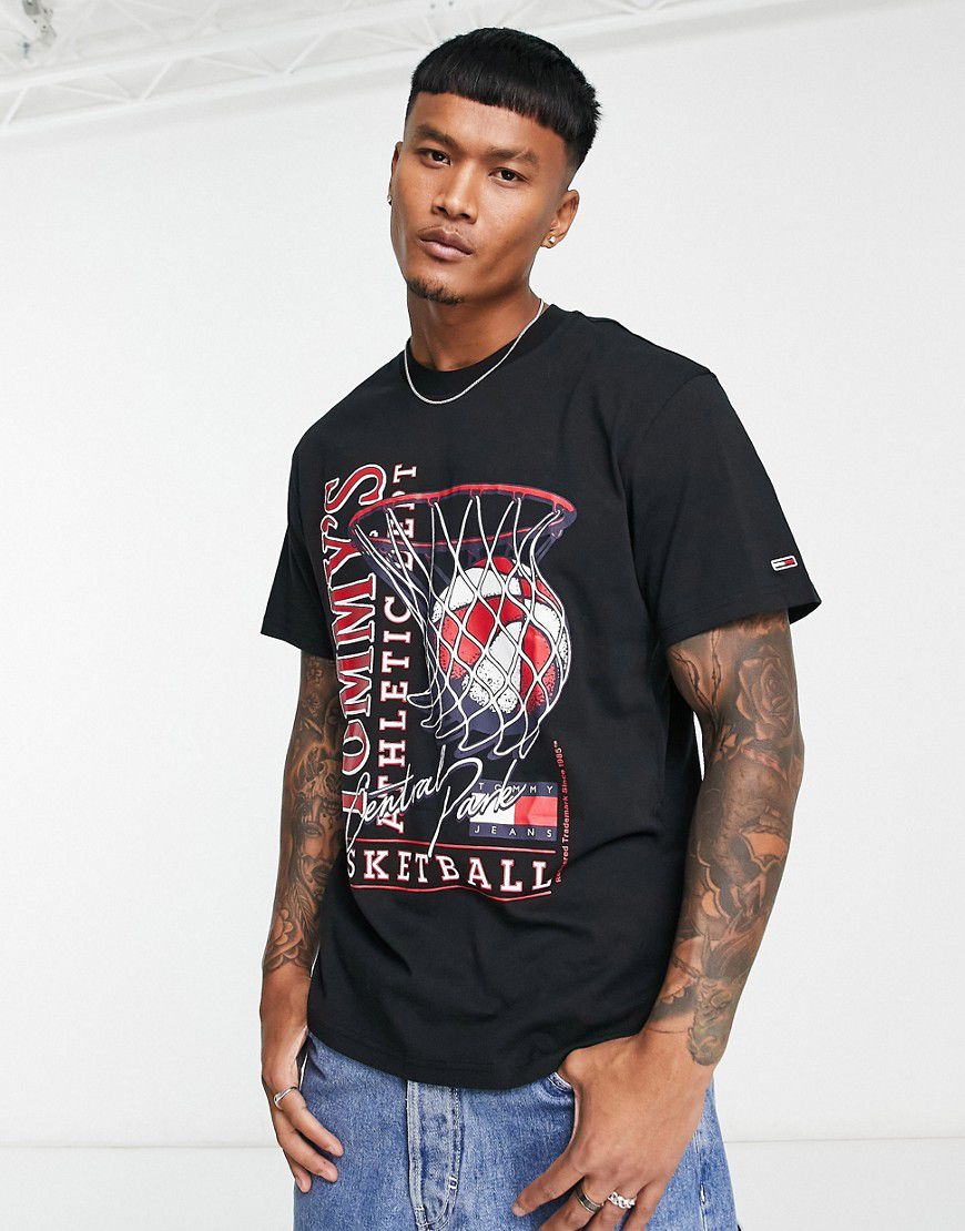 T-shirt comoda in cotone con stampa vintage stile basket - Tommy Jeans - Modalova