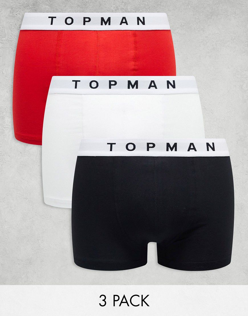 Confezione da 3 boxer aderenti neri, bianchi e rossi - Topman - Modalova